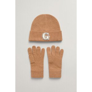 SET ČEPICE A RUKAVICE  GANT G BADGE BEANIE & GLOVES GIFT SET hnědá None