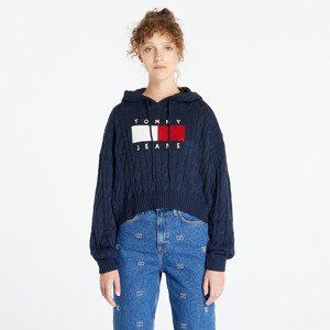 Svetr Tommy Jeans Center Flag Cable Hoodie Blue L