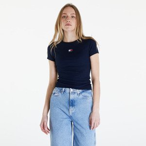 Tričko Tommy Jeans Slim Badge Ribbed Tee Dark Night Navy XS