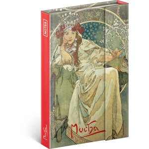 Notes Alfons Mucha – Princezna, linkovaný, 11 × 16 cm,Vnitřní kapsa