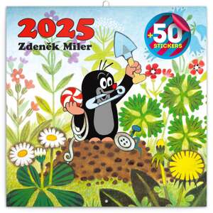 Poznámkový kalendář Krteček 2025, s 50 samolepkami, 30 × 30 cm