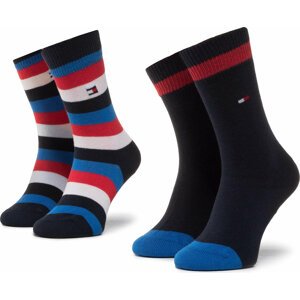 Sada 2 párů dětských vysokých ponožek Tommy Hilfiger 354009001 Tmavomodrá