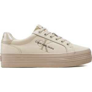 Sneakersy Calvin Klein Jeans Vulc Flatform Laceup Lth YW0YW01474 Écru