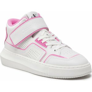 Sneakersy Calvin Klein Jeans Chunky Cupsole Laceup Mid YW0YW00691 White/Neon Pink 0LA