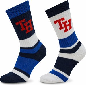 Sada 2 párů dětských vysokých ponožek Tommy Hilfiger 701224988 Blue Combo 001